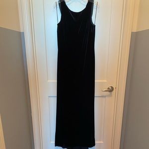 JS Boutique black velvet gown w satin drape